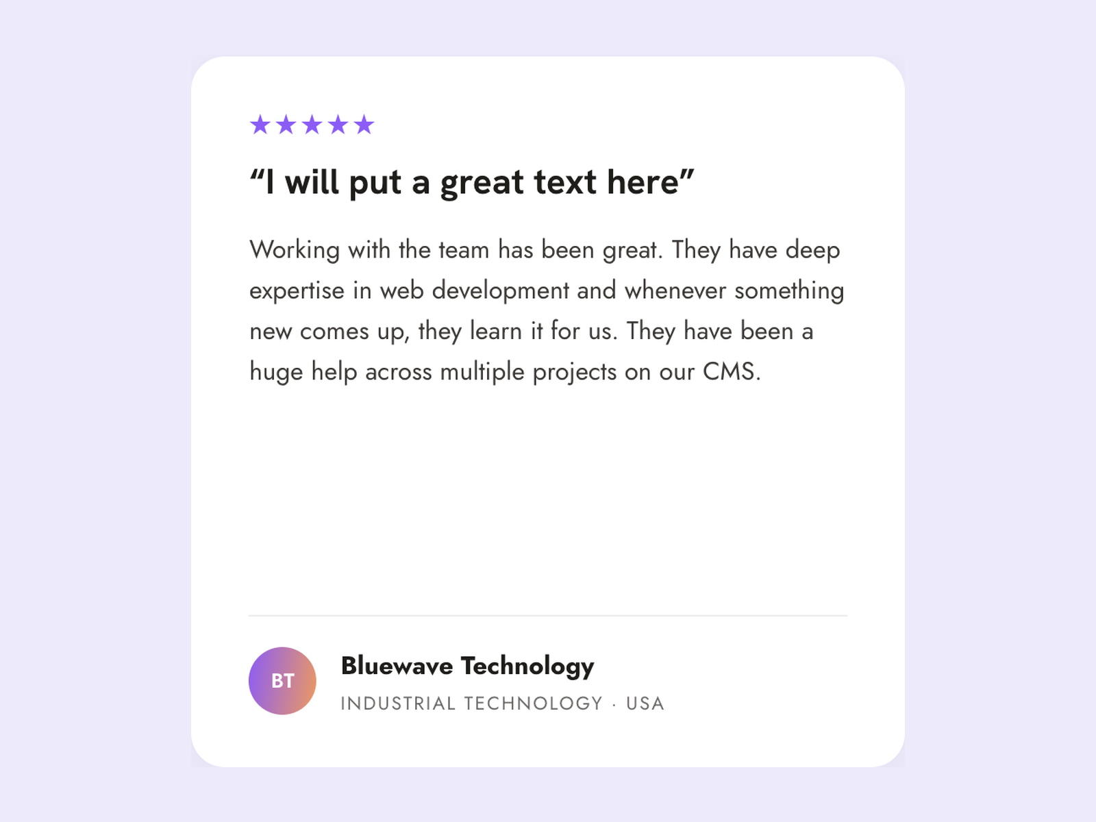 Editable reviews with ratings and avatars